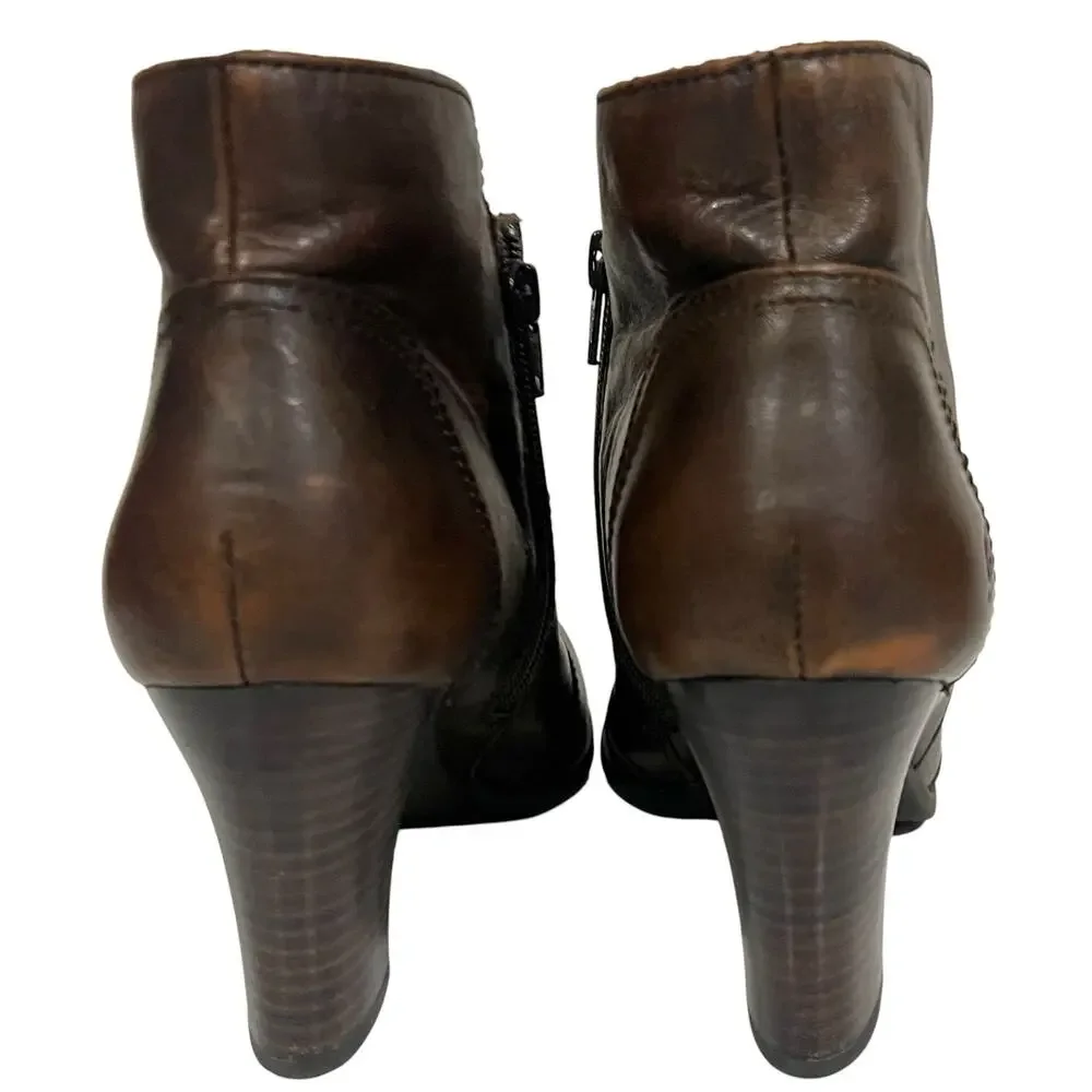 Born Brown Leather Boots Booties Block Heel Ankle‎ Claire Womens Size 9.5 M
